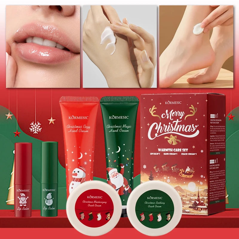 6PCS/Box Christmas gift box, lip balm hand Foot cream set, deeply hydrating lip moisturizer, lip color brighten, gift to women