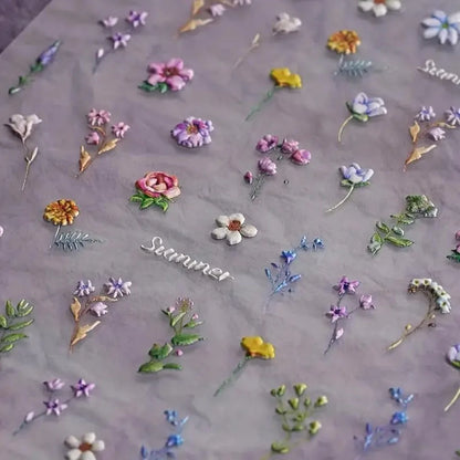 1pc Flower Nail Stickers Summer Floral Leaf Plant 5D Embossed Nail Slider Decals Self-Adhesive Nail Art Supplies Manicure Decor