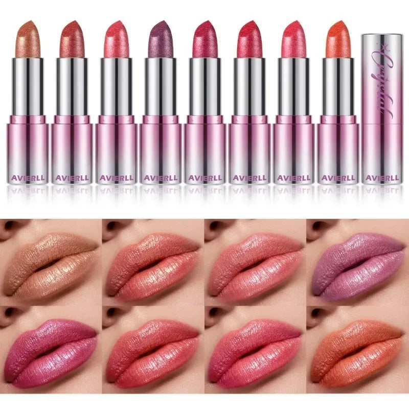14Color Metallic Violet Lipstick Polarizing Pigment Diamond Glitter Lipgloss Waterproof Lasting Gold Pearl Shine Sexy Lip Makeup