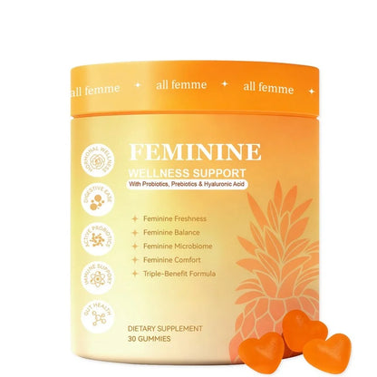 Women's Feminine Wellness Support Gummies with Vitamin B6, Zinc, Inulin & Hyaluronic Acid, for Digestive Balance, 30 Gummies