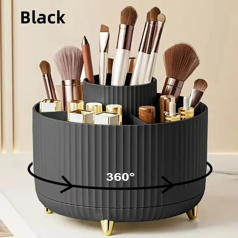 Rotating Makeup Organizer, Cosmetic Display Case with Brush Holder Perfume Tray, Storage Carousel for Vanity Bathroom Countertop