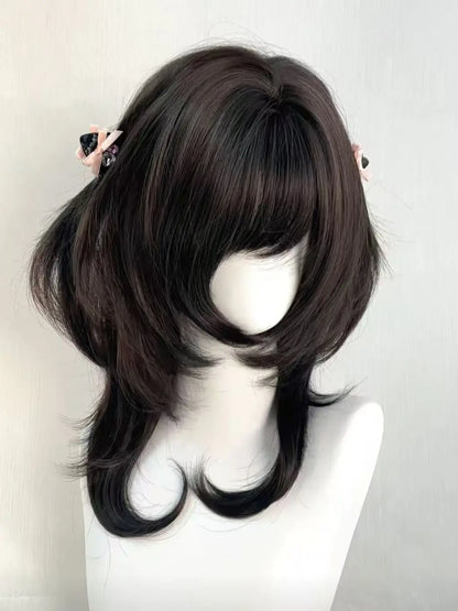 Layered Wig with Bangs Japanese Style 18inch Collarbone Hair Jellyfish Headband Wig Curly High Temperature Fibers Synthetic Wigs
