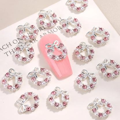 3D Christmas Nail Art Charms; Gold & Silver Bows and Wreaths; Cute Winter Designs for DIY Manicures and Salon Accessories