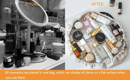 Large Capacity Portable Drawstring Cosmetic Bag for Women, Travel Daily Use Toiletry Storage Pouch Makeup Organizer