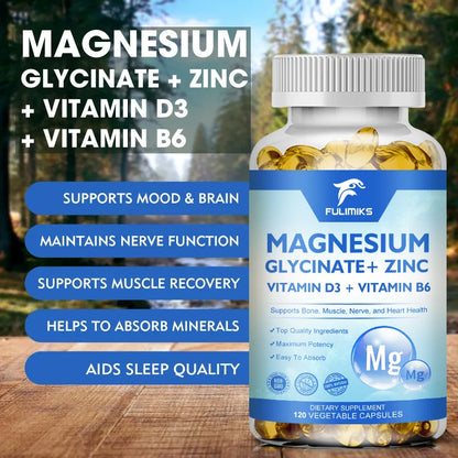 Magnesium Glycinate + Zinc Supplement Capsules, High Absorption, Support Sleep Health, Bone Joint, Brain, Strengthen Immune