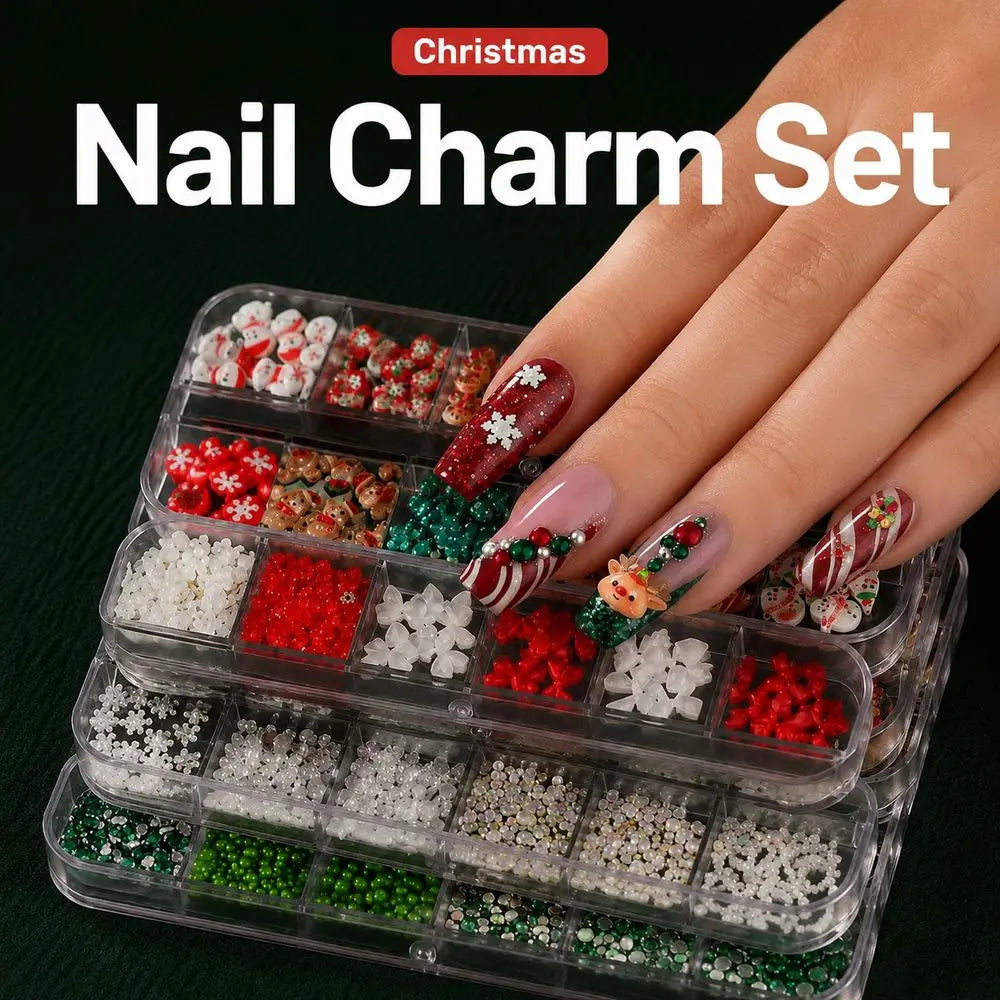 4Box/Set Christmas 3D Nail Charms Assorted Resin Figures Snowflake Bow Pearl Rhinestone Beads For Home Salon Holiday Art Making