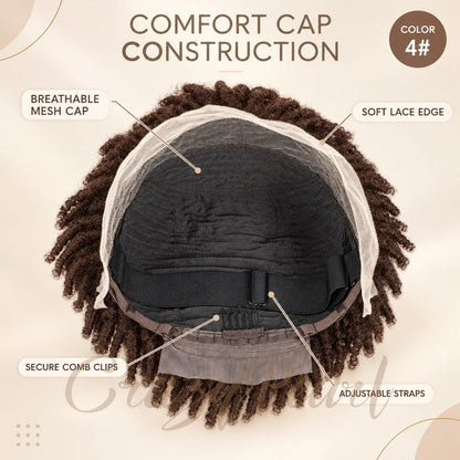 Short Pixie Cut Dreadlocks Wigs Chocolate Brown Afro Twists Dreadlocks Lace Frontal Wig Faux Locs Braided Hair Replacement Wigs