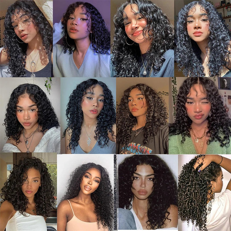 Synthetic Long Wave Wigs For Black Women Malaysian Hand woven lace Curly Human Hair Wigs With Bangs Full Machine Made Wigs