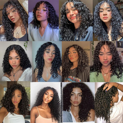 Synthetic Long Wave Wigs For Black Women Malaysian Hand woven lace Curly Human Hair Wigs With Bangs Full Machine Made Wigs