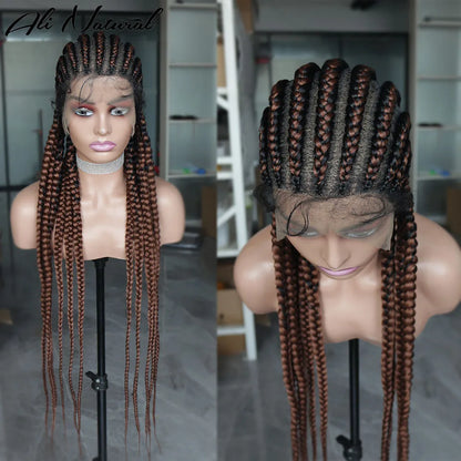 Ombre Silber Grey Full Lace 11 Braids Braided Wig With Baby Hair Box Braiding Wig African Long Synthetic Hair Knotless Wig