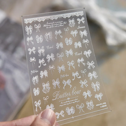 Cute Winter Cartoon Christmas Tree 5D Nail Sticker Snowman Rabbit Bow Pearl Wreath Cake Snowflake Star Self‑Adhesive Nail Decal