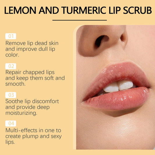 Turmeric Lemon Lip Scrub Dead Skin Removal Exfoliating Moisturizing Balm for Dry Chapped Lips Fade Lip Lines Nourishing Lip Care