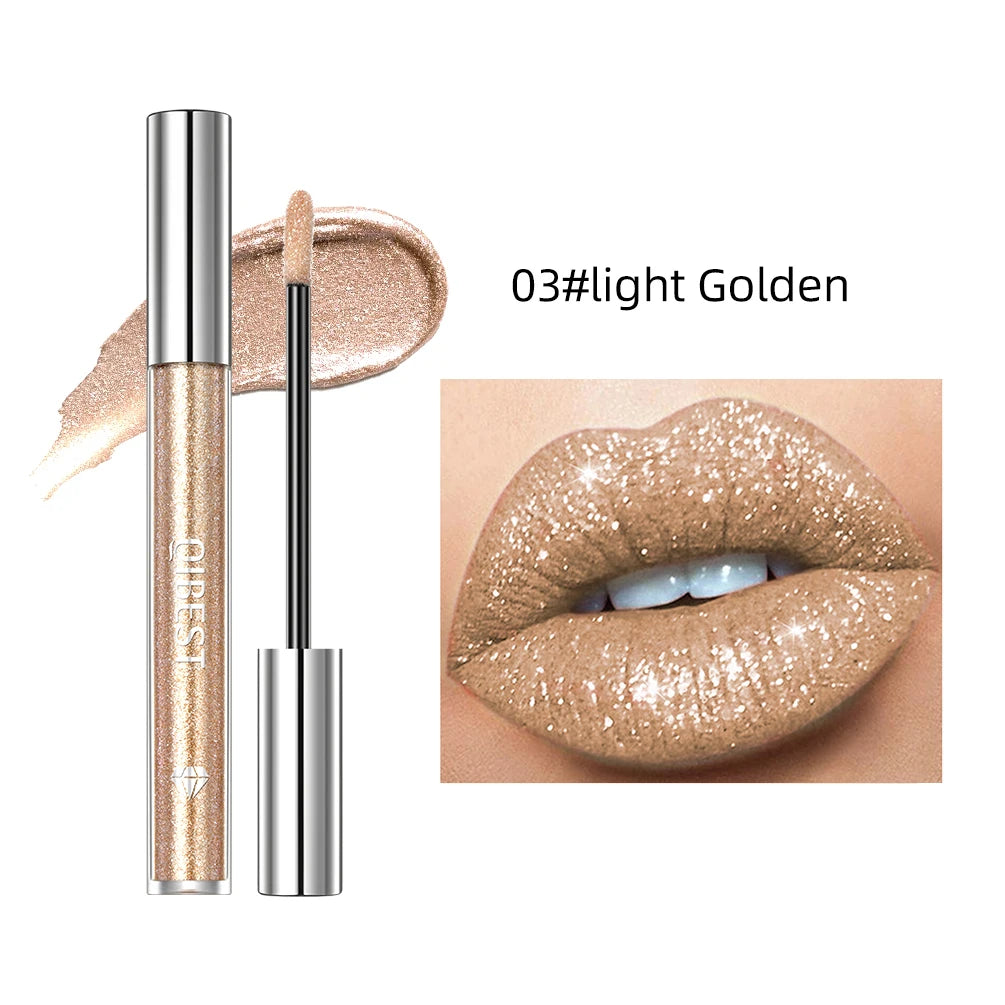 QIBEST shimmer lip gloss beauty girl diamond glitter lip tint waterproof long lasting 6 colors gray flash liquid lipstick makeup