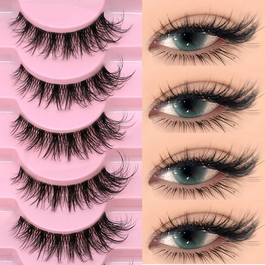 LASVIREY Cat Eye Lashes Natural Fluffy False Eyelashes Soft Wispy Natural Long Faux Mink Lashes Clear Band Lashes Extension