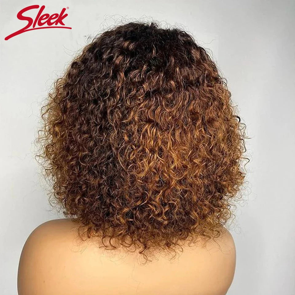 Brazilian Jerry Curly Short Bob Human Hair Wigs With Bang Wear To Go Glueless Wig Highlight Water Wave Blonde Wig For Women