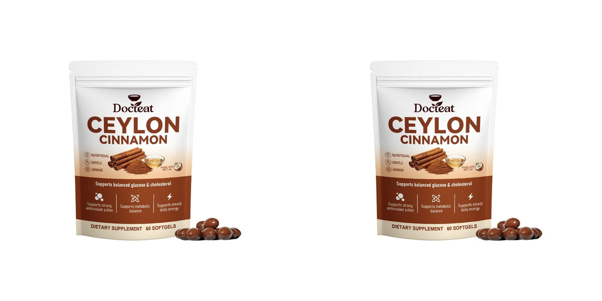 Docteat Energy Support Softgels Ceylon Cinnamon Antioxidant Action and Metabolic Balance 60 CT for Adults Daily Vitality