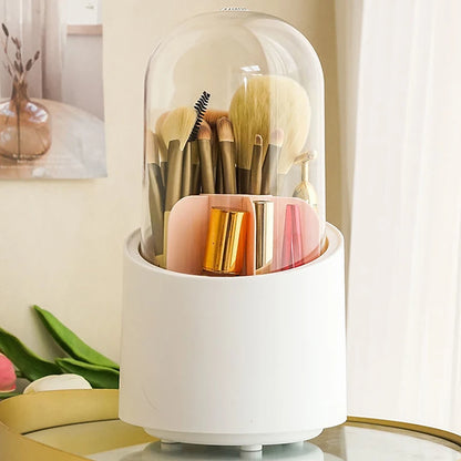 360° Rotating Makeup Brush Bucket With Dust-proof Cover Cosmetic Storage Box