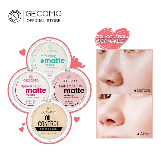 GECOMO Mattifying Compact Powder 12H Long Last Oil Control Silky Matt Makeup Setting Powder Translucent For All Skin Tones