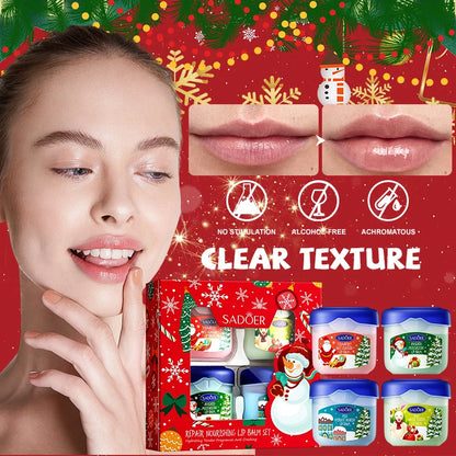 Christmas Lip Balm Set 4Pcs Repair Nourishing Lip Mask Moisturizing Anti-Dry Crack Lip Care Gift Box Alcohol-Free Clear Texture