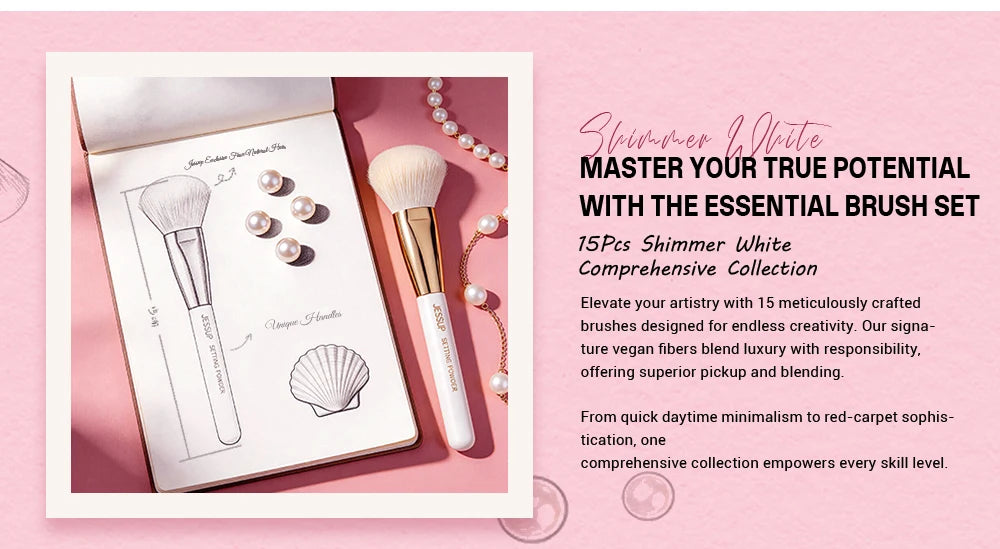 Jessup Makeup Brushes set 15pcs White Makeup Brush Foundation Contour Concealer Premium Synthetic Eyeshadow Cosmetic Tools T518