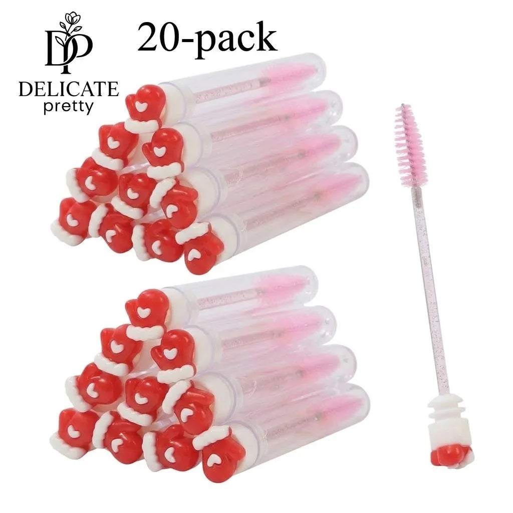 20-Pack Christmas Women Micro Spoolies Ultra-Fine Eyelash & Eyebrow Brushes Lash Extension Wand Comb Makeup Brushes Eyebrow Comb