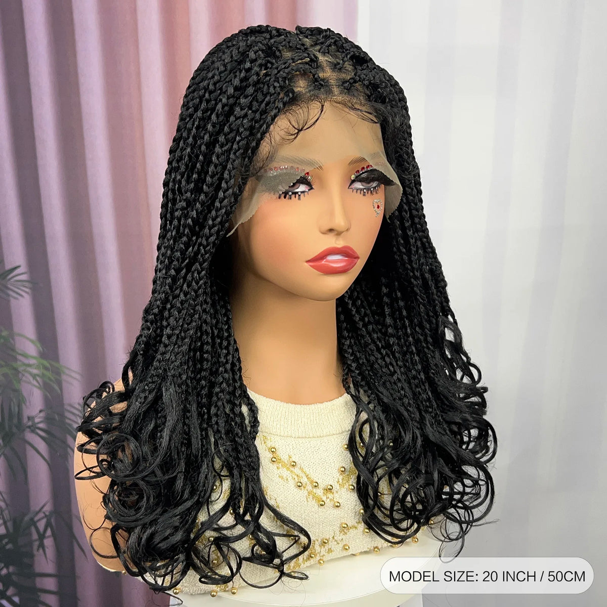 Knotless Box Braided Wig with Wavy Ends Synthetic Lace Frontal 1B-30 Dark Ombre Braided Lace Wig with Baby Hair for Black Women