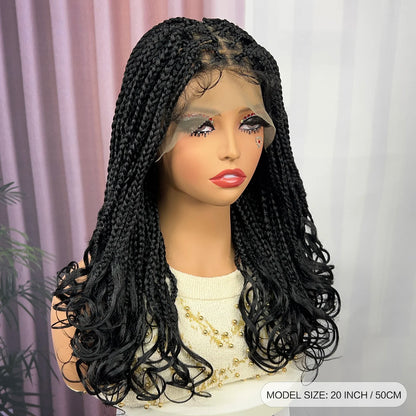 Knotless Box Braided Wig with Wavy Ends Synthetic Lace Frontal 1B-30 Dark Ombre Braided Lace Wig with Baby Hair for Black Women