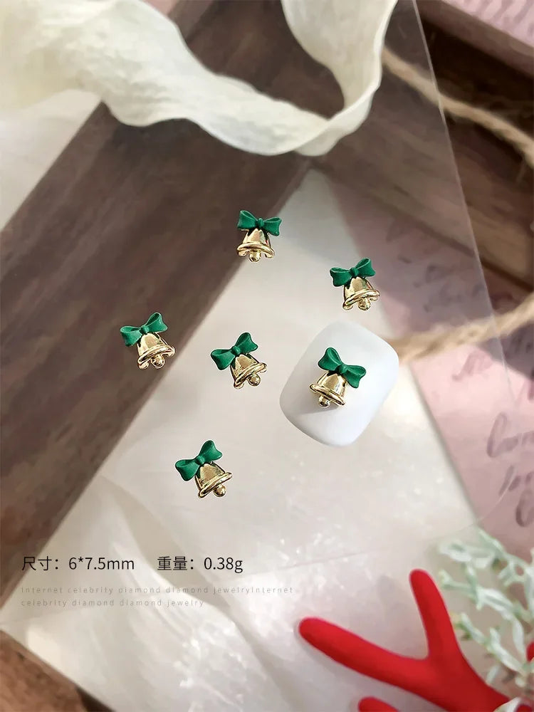 Gold Silver Christmas Bell Nail Art Accessories Winter Bow Alloy Exquisite Nail Charms Jewelry Luxury Manicure Decorations Parts