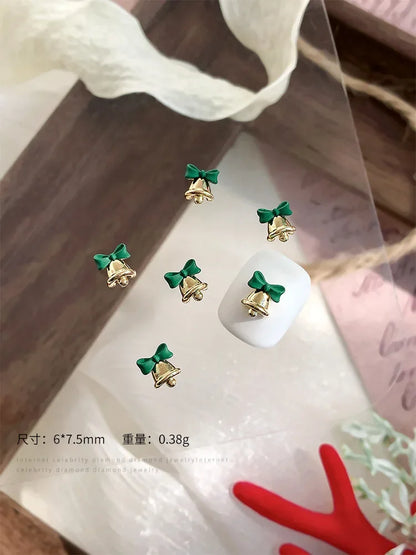 Gold Silver Christmas Bell Nail Art Accessories Winter Bow Alloy Exquisite Nail Charms Jewelry Luxury Manicure Decorations Parts
