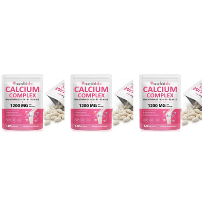 Calcium 1200mg D3 K2 B12 Softgels for Bone Strength, Teeth, Muscle, Heart & Immune Health, Gluten Free & Non-GMO, 120 Softgels
