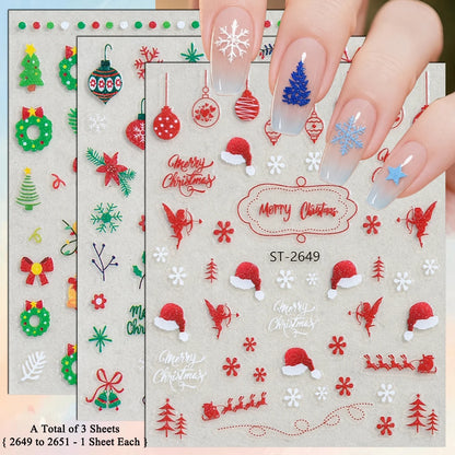 3 to 12 Sheets 3D Christmas Santa Snowman Reindeer Tree Snowflake Lights Gnome Self-Adhesive Nail Art Stickers
