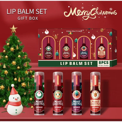 Christmas Lip Balm Set,Festival Gift Box 8-Piece Lipstick Kit, Lip Winter Anti Cracking Moisturizing Brightening Care,Non Sticky