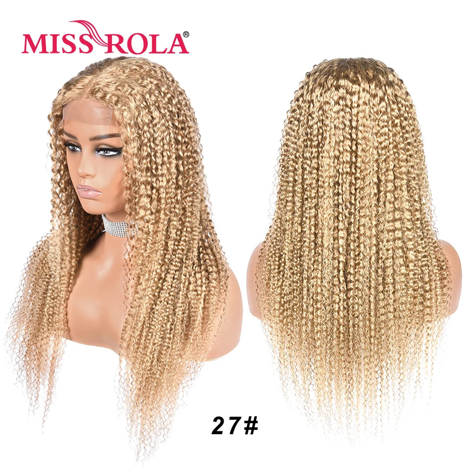 Miss Rola Brazilian Human Hair Curly Wigs 180% Density 4x4 Lace Closure Wig Kinky Curly Hair Wig Remy Pre Plucked With Baby Hair