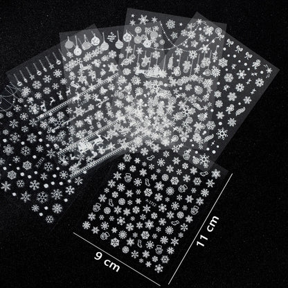 30Sheet/Set Christmas Nail Stickers 3D White Self Adhesive Snowflake Nail Sliders DIY Children New Year Stickers for Nails