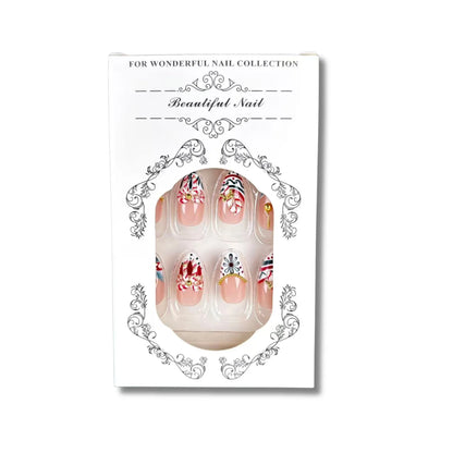 30pcs Christmas 3D Candy Cane Bow Press On Nails Bell Ornament Xmas Fake Nail Short Almond French False Nail for Women Holiday