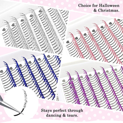 CoMango Shinning Colored Glitter Spikes Eyelash Extension Sliver Purple Blue Pink For Christmas Cosplay Party Makeup