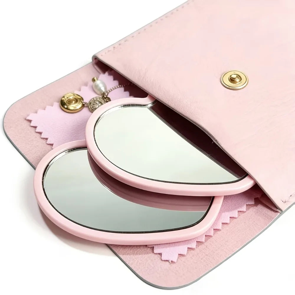 10/20/30sets Heart Shaped Pink Glass Makeup Mirror with Matching Cosmetic Bag for Travel Home Decor Holiday Gift