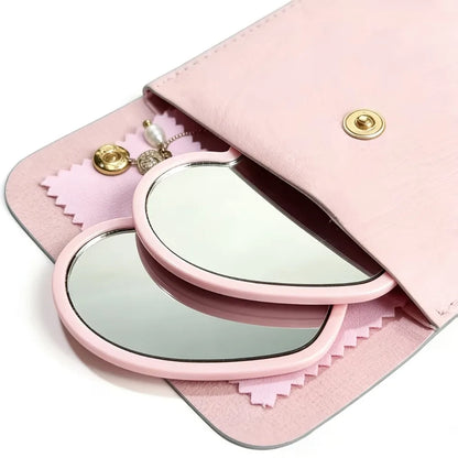 10/20/30sets Heart Shaped Pink Glass Makeup Mirror with Matching Cosmetic Bag for Travel Home Decor Holiday Gift