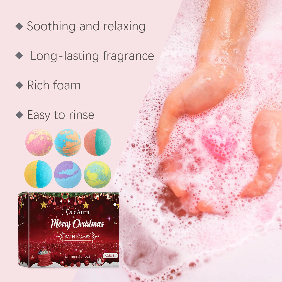 Festive Christmas Bath Bombs Gift Set Rich Foam Long Lasting Fragrance Gentle Cleansing Moisturizing Skin Relaxing Home Spa Bath