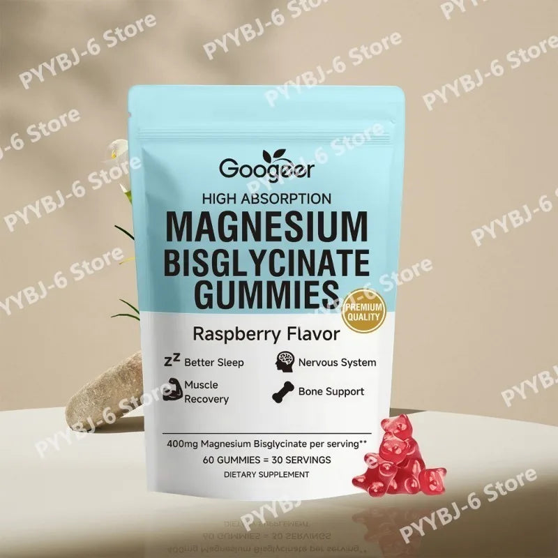 Magnesium Bisglycinate Gummies400mg Raspberry Flavor Supports Bone Health& Muscle Function Dietary Supplement for Adults60 Count