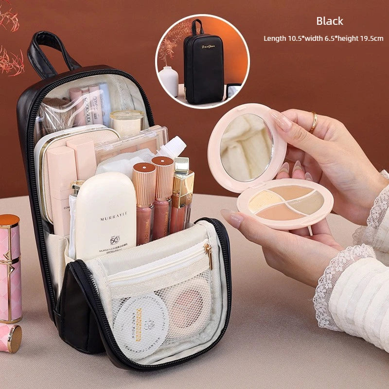 Stand-Up Flap Cosmetic Pouch Portable for Business Trips Makeup Bag Medicine Storage Pouch PU Makeup Brush Storage Cosmetic Bags