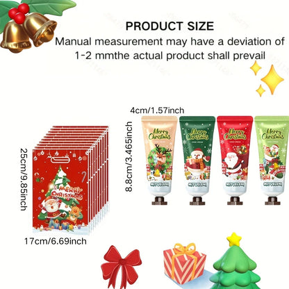 20 PCS Christmas Hand Cream +10 PCS Gift Bags Set, Christmas Gift Kit, Hand Cream with Aloe & Vitamin E, Cream Texture