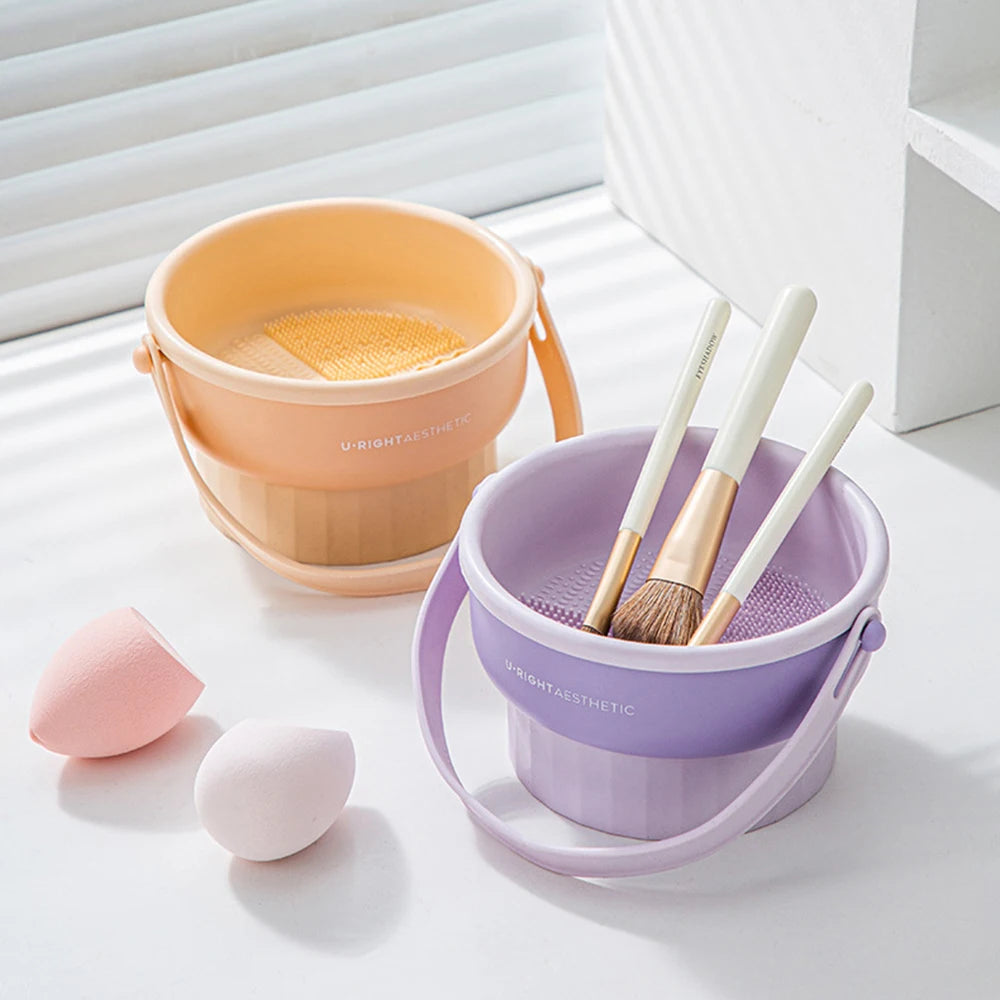 Makeup Brush Cleaning Bucket Washing And Drying Tools Beauty Makeup Powder Puff Cleaning Artifacts Drying Rack Storage Box