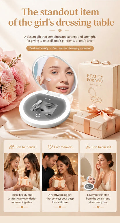 TJMIR UV Smart Sunscreen Mirror Portable LED Makeup Mirror with UV Detection & Sunscreen Testing