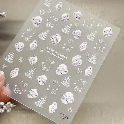 2026 New 5D Embossed Garland/Christmas Tree Nail Stickers White Snowflakes Bow Star Nail Decals Self-Adhesive Xmas Nail Decor