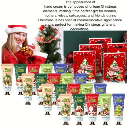 20 PCS Christmas Hand Cream +10 PCS Gift Bags Set, Christmas Gift Kit, Hand Cream with Aloe & Vitamin E, Cream Texture
