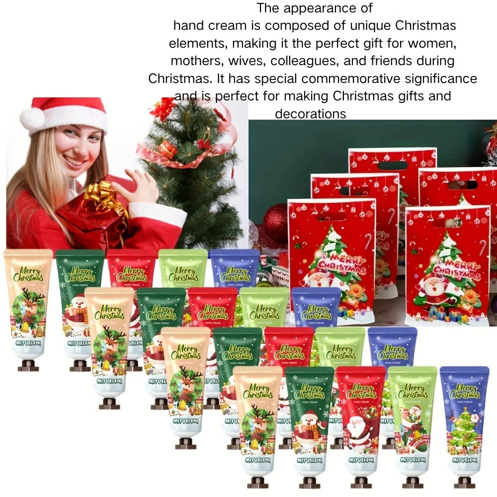 20 PCS Christmas Hand Cream +10 PCS Gift Bags Set, Christmas Gift Kit, Hand Cream with Aloe & Vitamin E, Cream Texture