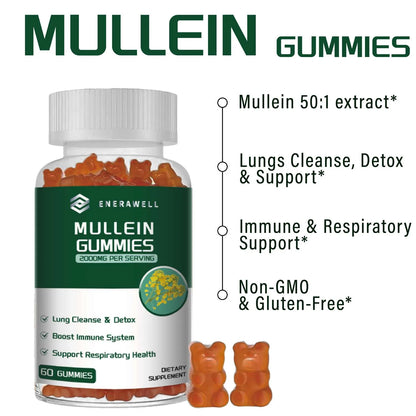 Mullein Gummies 2000mg - Supports Clear Lungs & Respiratory Health, Natural Detoxification, Enhanced Immune Function