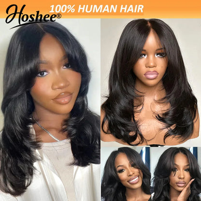Wear And Go Wig With Layered Bang Glueless Ready To Wear Straight 13x4 Lace Human Hair Wigs For Women 4x4 Lace Closure Wig 250%