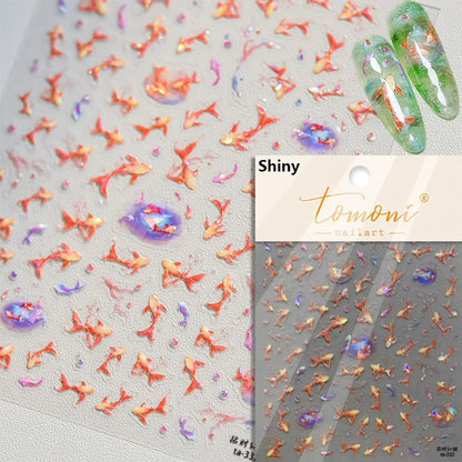 5D Summer Sea Shell Nail Sticker Shiny Embossed Starfish Nails Stickers Summer Beach Wine glass Jellyfish Nail Decals Decoration